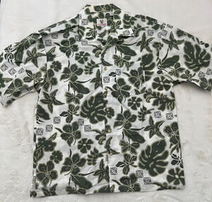 Brian Brothers Mens Large Hawaiian Shirt Green Tropical Floral Button Up Aloha